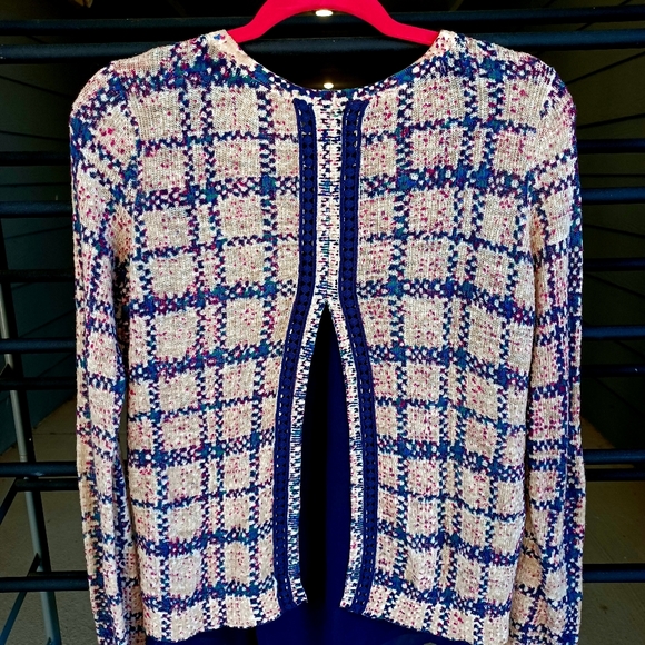 Lucky Brand Plaid Pullover with Split Back Detail & Chiffon Inset - Picture 8 of 9